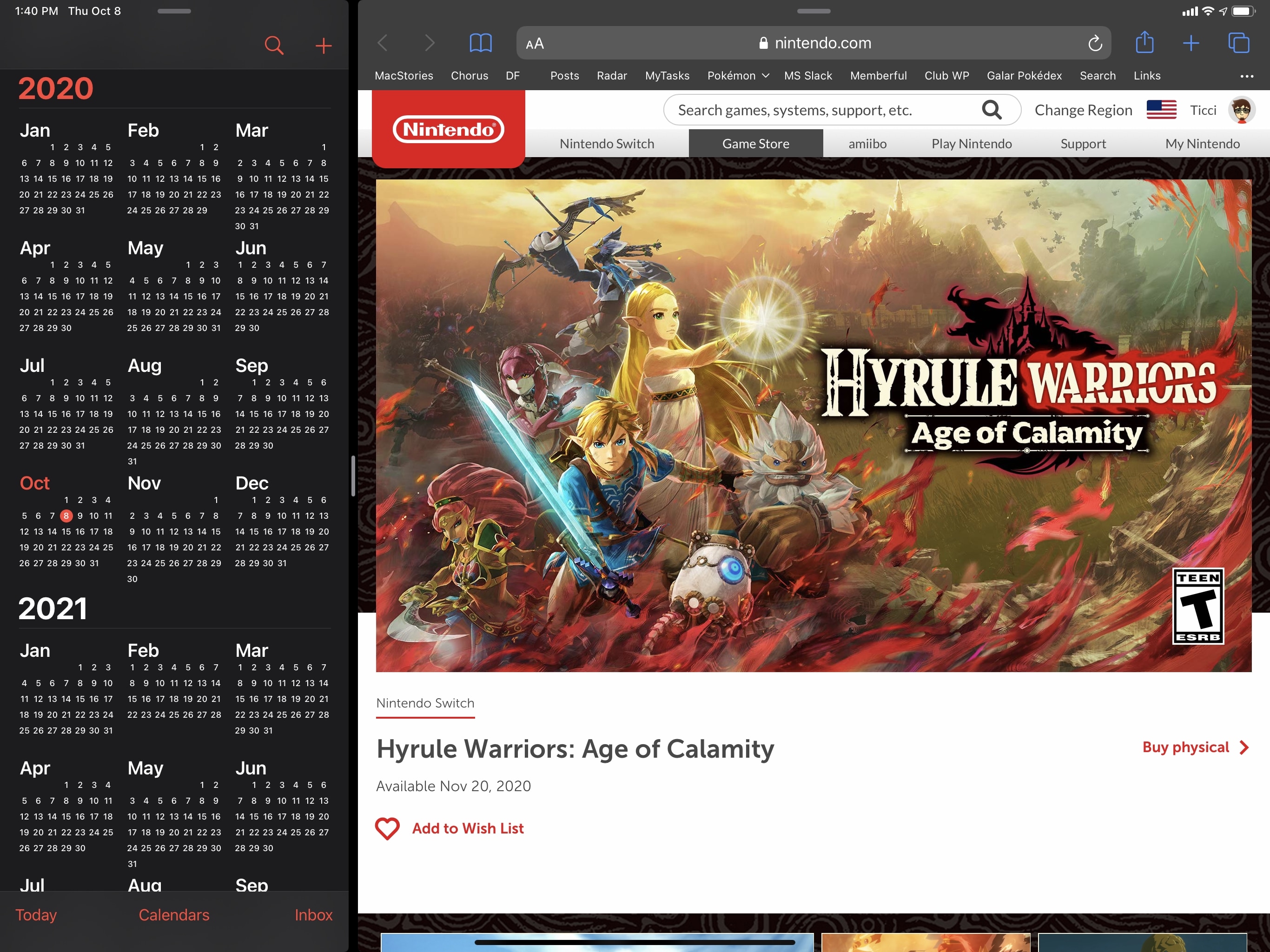 In a compact size class, Calendar returns to an iPhone-like layout with toolbar buttons at the bottom.